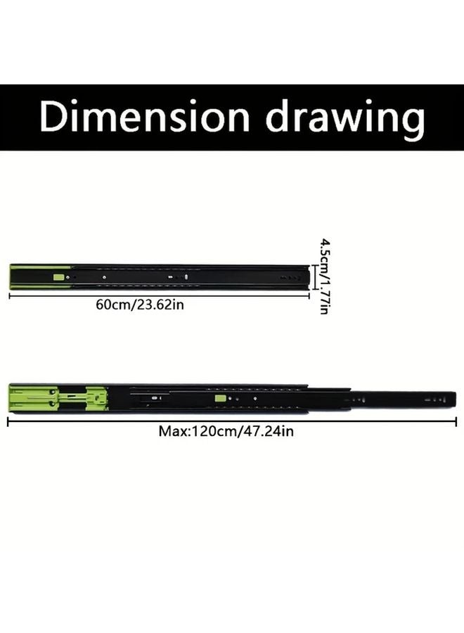 2 Pack 60cm Black Steel Damped Silent Ball Bearing Drawer Slides Heavy Duty - Image 4