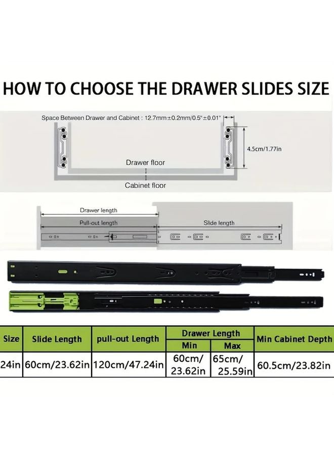 2 Pack 60cm Black Steel Damped Silent Ball Bearing Drawer Slides Heavy Duty - Image 5