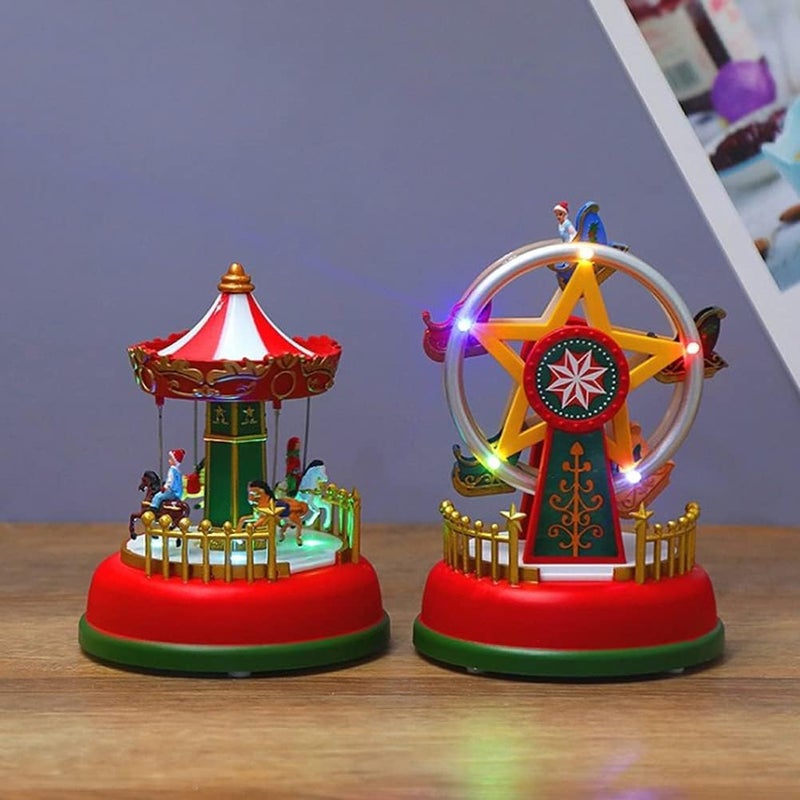 Fdit Mini Music Box Carousel Ferris Wheel Animated Present Romantic Desktop Decoration, Luminous Carousel Ornament, with Light Decoration for Home (2#) - Image 4