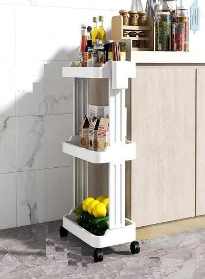 Istara Plastic 2/3 Tier Kitchen Space Shelves Vegetable Storage Shelf Folding Saving Organizer Rack with Wheels Slide Out Mobile Utility Cart (3 Layers) - Image 1