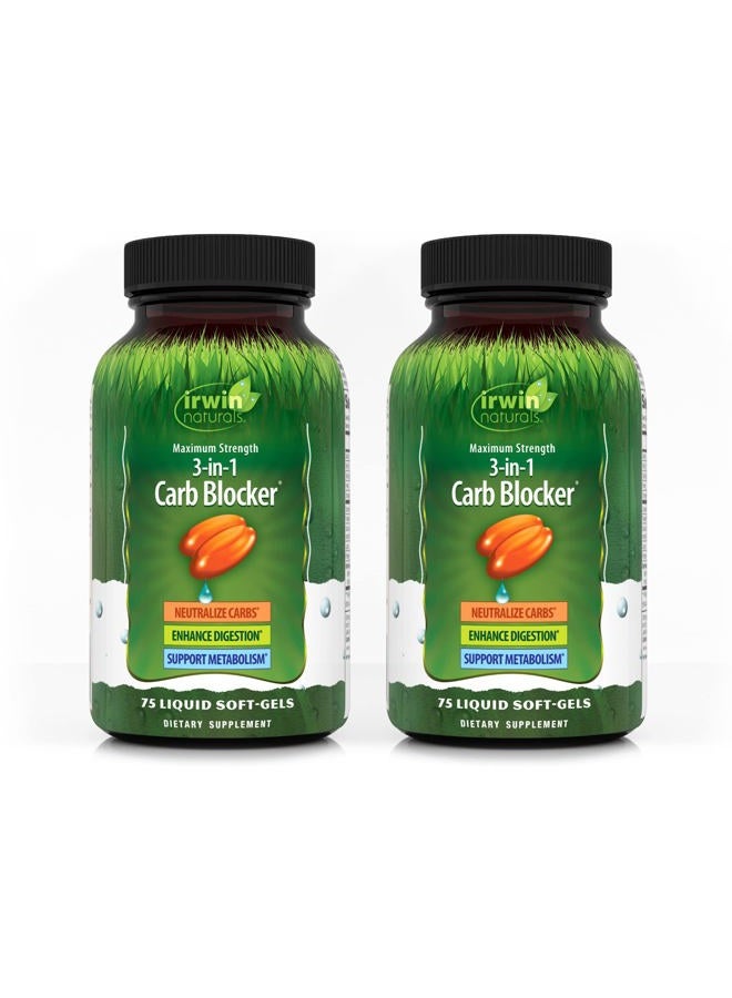 Irwin Naturals Maximum Strength 3-in-1 Carb Blocker by Irwin Naturals, Neutralize Carbohydrates and Support Metabolism, 75 Liquid Softgels, 2 Pack - Image 1