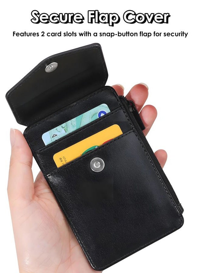 Teskyer Leather Badge Holder with Lanyard,1 Clear ID Window and 3 Card Slots with Secure Snap Button Cover, 1 Zipper Wallet Pocket,1 Durable Nylon Lanyard for Offices ID,School ID, Credit Cards,Driver Licence - Image 3