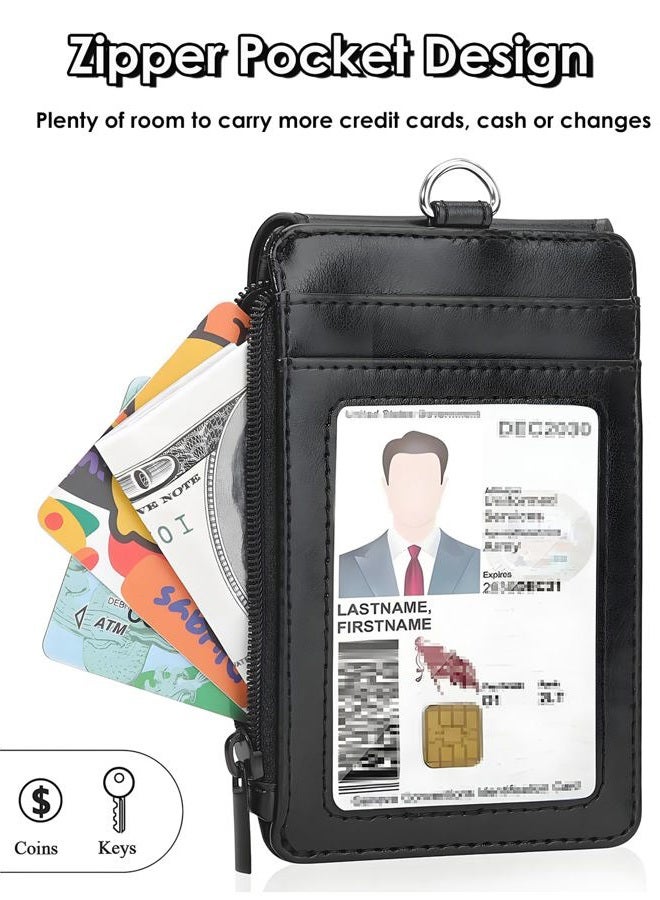 Teskyer Leather Badge Holder with Lanyard,1 Clear ID Window and 3 Card Slots with Secure Snap Button Cover, 1 Zipper Wallet Pocket,1 Durable Nylon Lanyard for Offices ID,School ID, Credit Cards,Driver Licence - Image 4