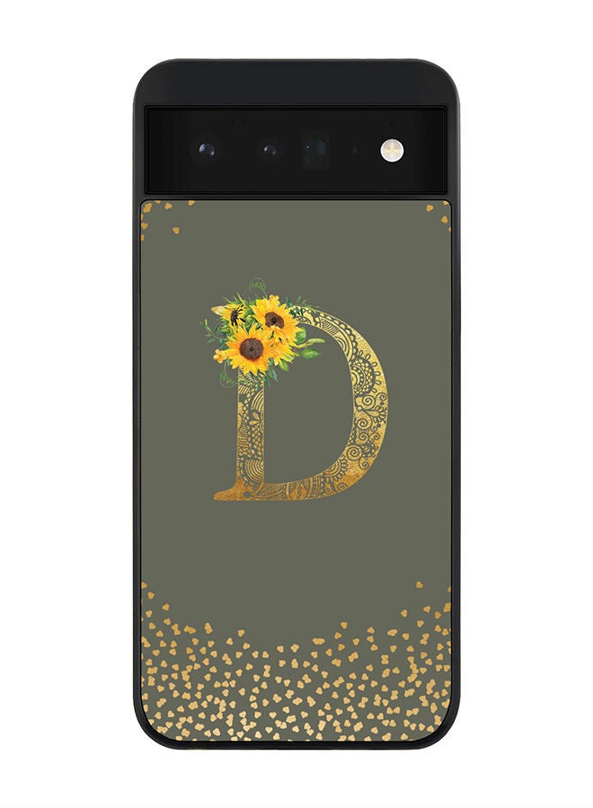 Stylizedd Rugged Black edge case for Google Pixel 6 5G Slim fit Soft Case Flexible Rubber Edges Anti Drop TPU Gel Thin Cover - Custom Monogram Initial Letter Floral Pattern Alphabet - D (Olive Green ) - Image 1