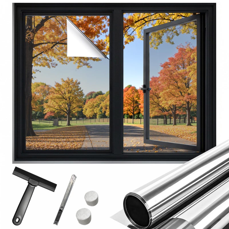 DUOFIRE One Way Window Film Privacy See Out Not in Heat Blocker Window Tint Reflective Mirror Windows Tinting Film for Home Static Cling Anti-UV Sun Blocking Windows Coveringï¼ˆSilver, 23.6x78.7inï¼‰ - Image 1