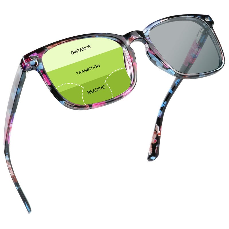 YEIN Progressive Multifocal Presbyopic Glasses Photochromic Gray Sunglasses for MenWomenBlue Floral000225 Magnification - Image 2