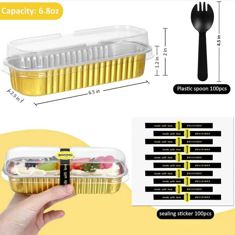Orlashop Mini Loaf Pans with Lids and Spoons Sealing Sticker,30 Pcs 6.8oz Cake Pans for Baking Disposable Aluminum Foil Christmas Cake Pan (30 PCS GOLD) - Image 2