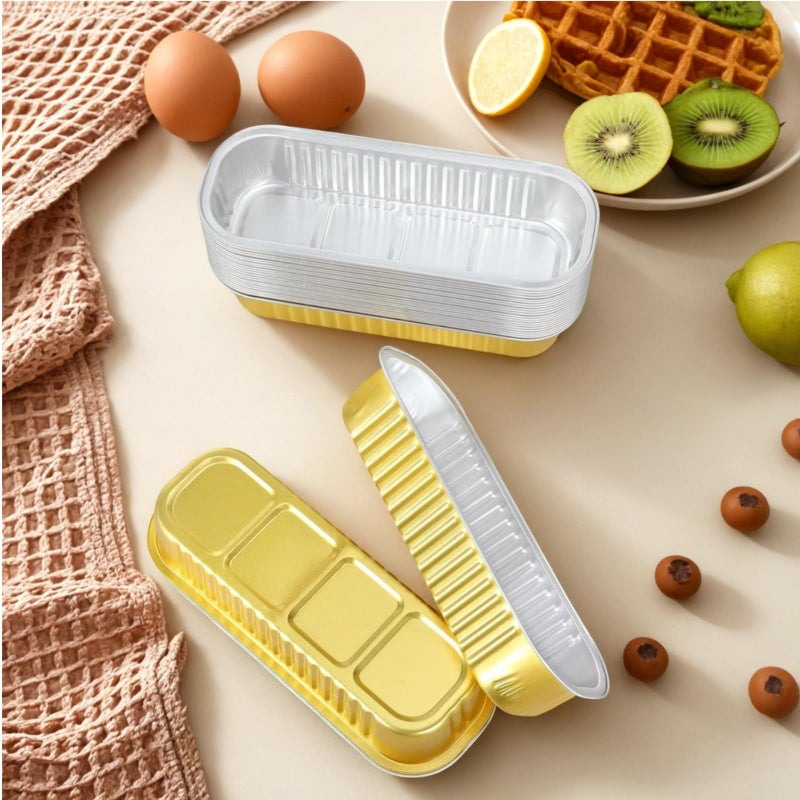 Orlashop Mini Loaf Pans with Lids and Spoons Sealing Sticker,30 Pcs 6.8oz Cake Pans for Baking Disposable Aluminum Foil Christmas Cake Pan (30 PCS GOLD) - Image 3