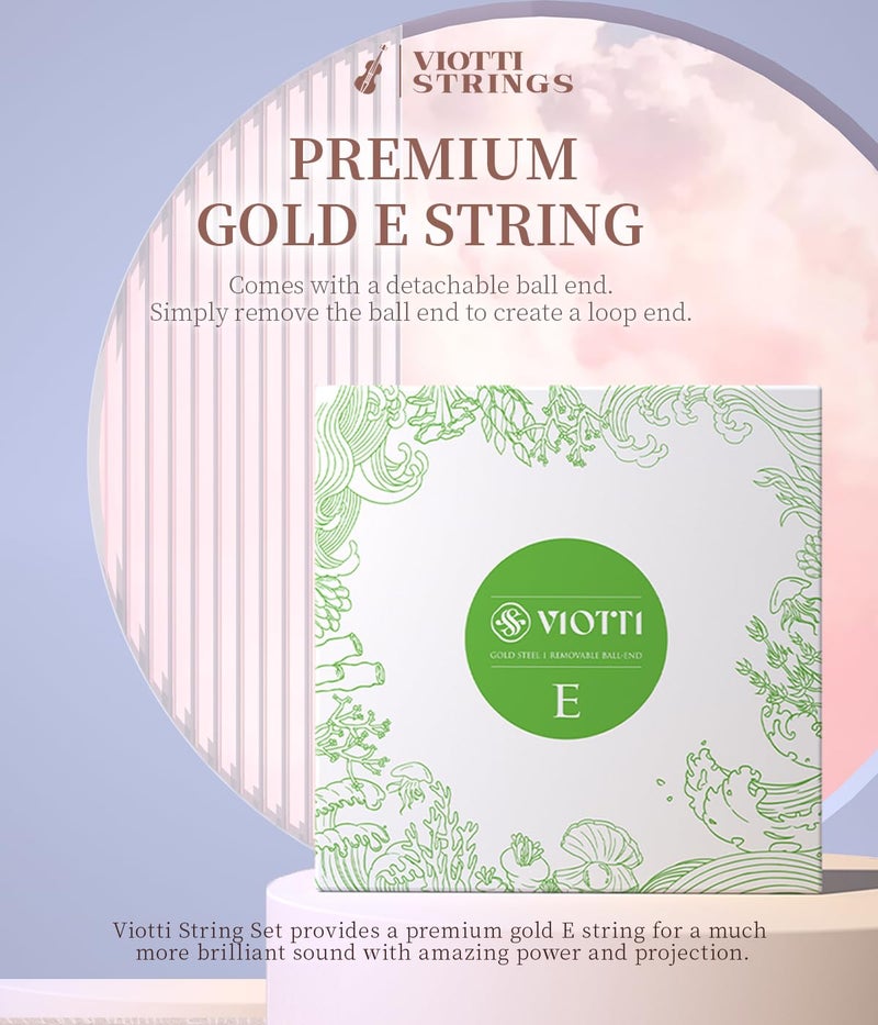 Viotti Viotti Violin Strings 4/4 Full Set | Medium Tension Synthetic-Core Strings with Gold E String for Brilliance, Power & Projection, Silver Wound D & G Strings, and Aluminum Wound A String  - Image 2
