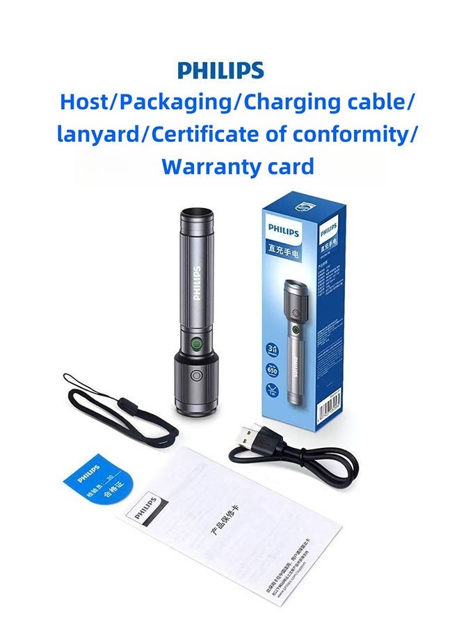 Philips Waterproof Body Aluminum Alloy Rechargeable Flashlight with Strong Light, Long Battery Life, Zoom, Outdoor and Home Lighting Emergency Ligh - Image 2