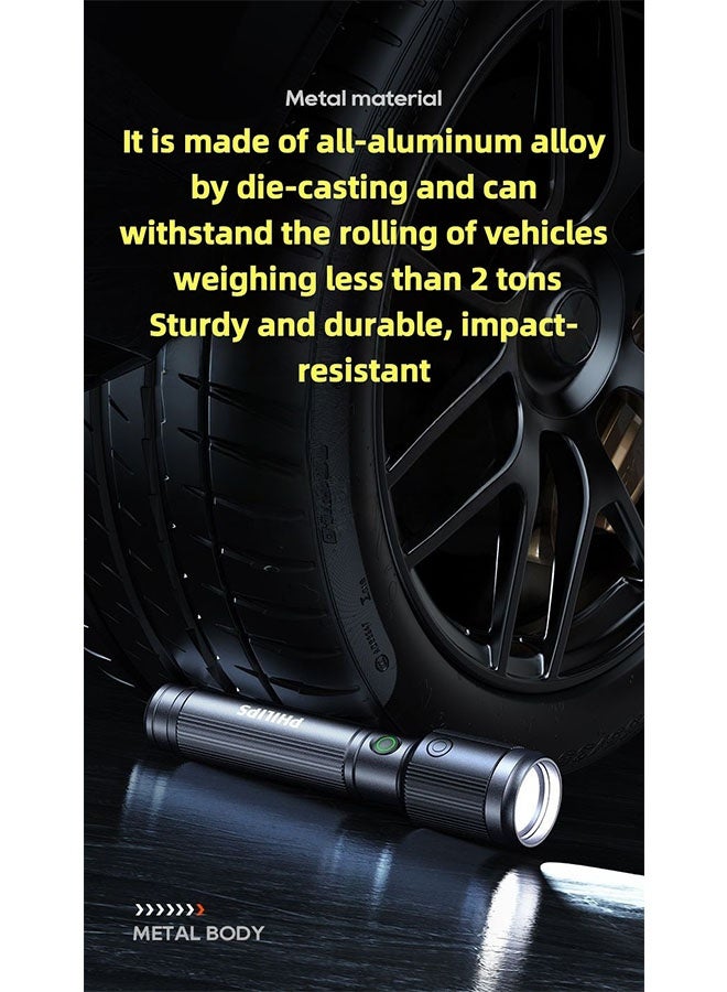 Philips Waterproof Body Aluminum Alloy Rechargeable Flashlight with Strong Light, Long Battery Life, Zoom, Outdoor and Home Lighting Emergency Ligh - Image 3