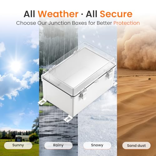 QILIPSU Waterproof Junction Box IP67 Outdoor Plastic Electrical Project Enclosure Weatherproof with Mounting Plate, Wall Brackets, Hinged Clear Cover 11.8"x7.9"x6.7" CC - Image 5