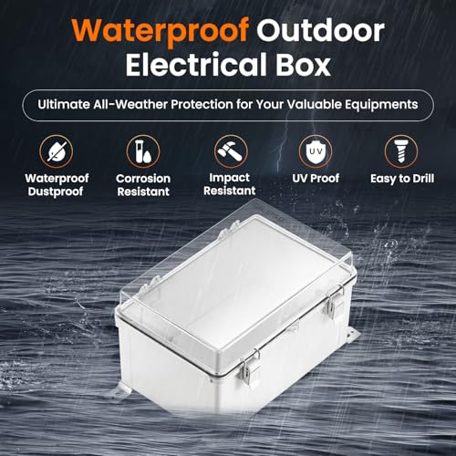 QILIPSU Waterproof Junction Box IP67 Outdoor Plastic Electrical Project Enclosure Weatherproof with Mounting Plate, Wall Brackets, Hinged Clear Cover 11.8"x7.9"x6.7" CC - Image 2
