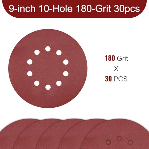 Awutzut 9 Inch 10 Holes Sanding Disc 180 Grit Drywall Sandpaper 30PCS for Popcorn Ceiling Sander Pads - Image 2