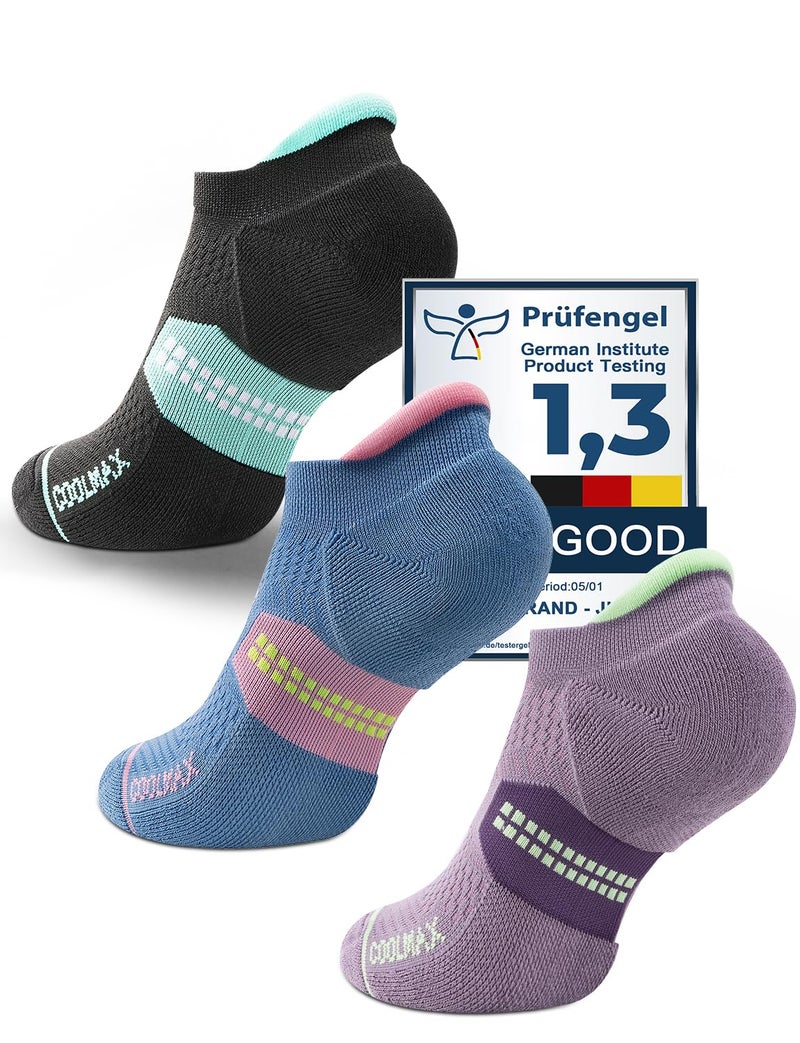 Juclise Coolmax Bamboo Viscose Compression Running Tab No Show Sock Women, Wicking Cushioned AntiBlister breathable (US, Alpha, Medium, Regular, Regular, Lavender Lux+Washed Denim+Aqua Black) - Image 1