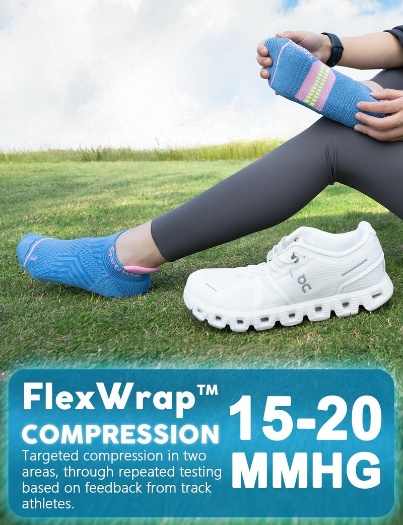 Juclise Coolmax Bamboo Viscose Compression Running Tab No Show Sock Women, Wicking Cushioned AntiBlister breathable (US, Alpha, Medium, Regular, Regular, Lavender Lux+Washed Denim+Aqua Black) - Image 3