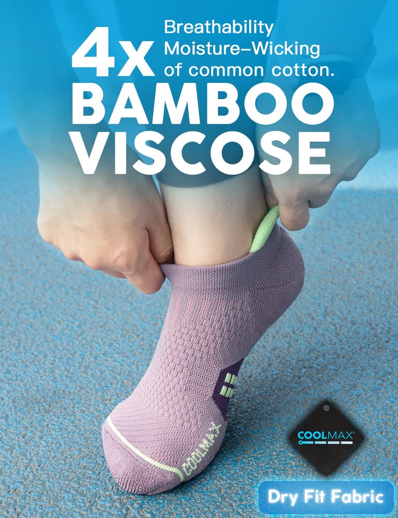 Juclise Coolmax Bamboo Viscose Compression Running Tab No Show Sock Women, Wicking Cushioned AntiBlister breathable (US, Alpha, Medium, Regular, Regular, Lavender Lux+Washed Denim+Aqua Black) - Image 2