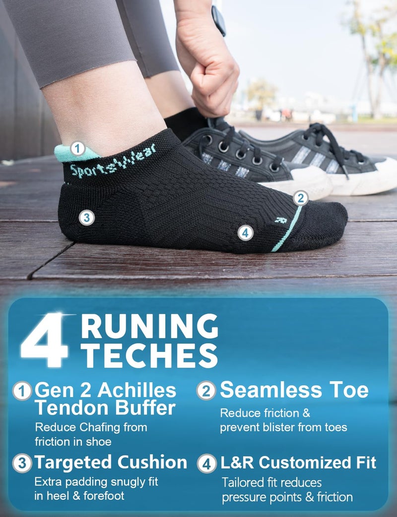 Juclise Coolmax Bamboo Viscose Compression Running Tab No Show Sock Women, Wicking Cushioned AntiBlister breathable (US, Alpha, Medium, Regular, Regular, Lavender Lux+Washed Denim+Aqua Black) - Image 4