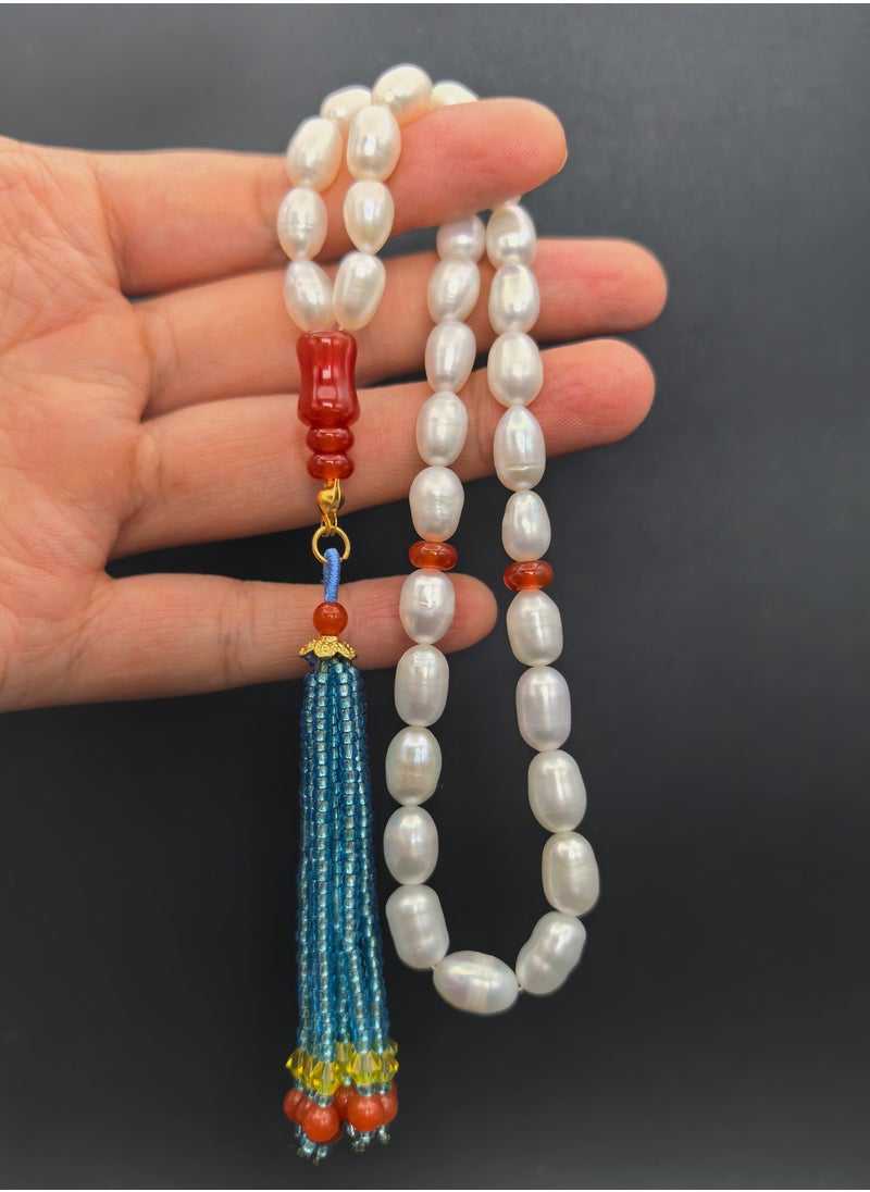 Fianser Tasbih 100% Natural Pearl Prayer Beads 33 Handmade Bead Tassel Tasbeeh Zikr 7*10 mm Muslim Islamic Arabic Ramadan Gift Exquisite  - Image 1