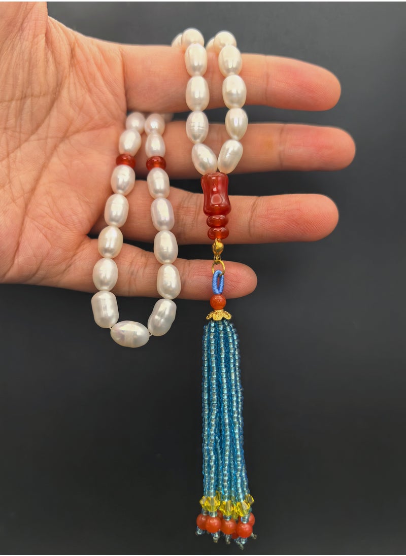 Fianser Tasbih 100% Natural Pearl Prayer Beads 33 Handmade Bead Tassel Tasbeeh Zikr 7*10 mm Muslim Islamic Arabic Ramadan Gift Exquisite  - Image 5