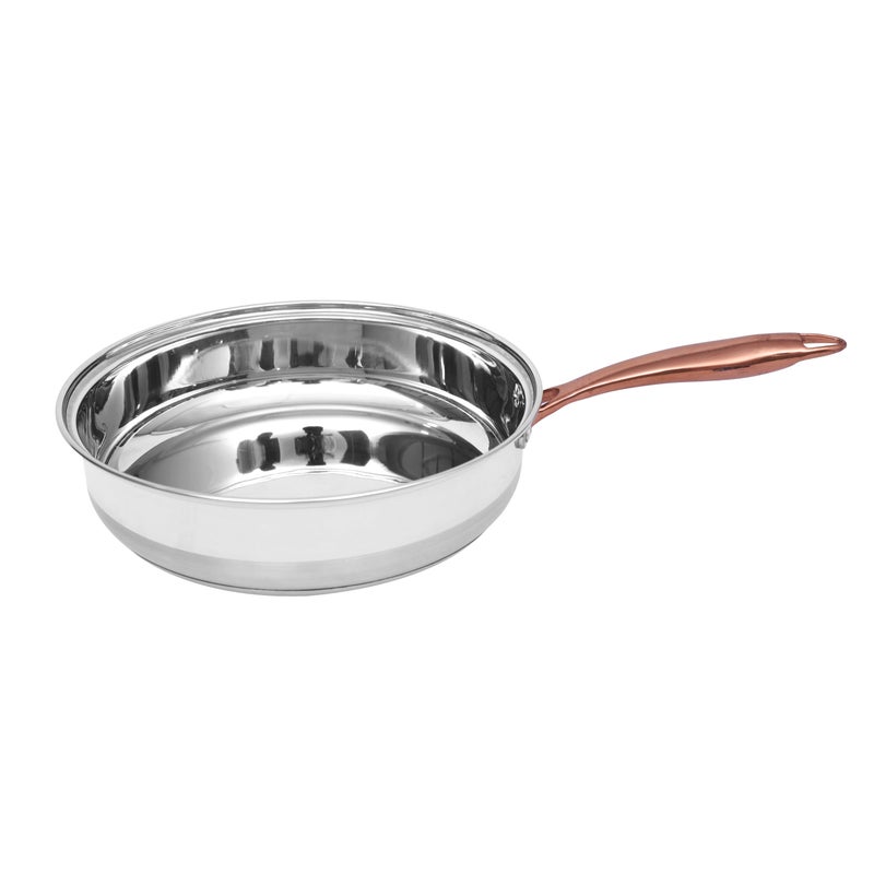 Pristine Stainless Steel Tri Ply Induction Base Frying Pan, 24cm, Electroplated Rose Gold Handle - Image 2