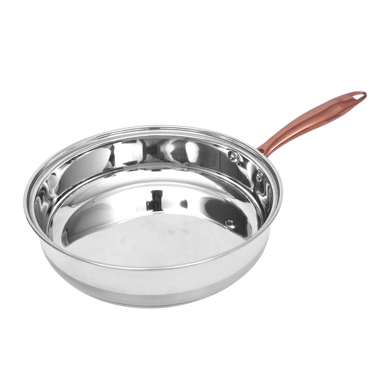 Pristine Stainless Steel Tri Ply Induction Base Frying Pan, 24cm, Electroplated Rose Gold Handle - Image 1