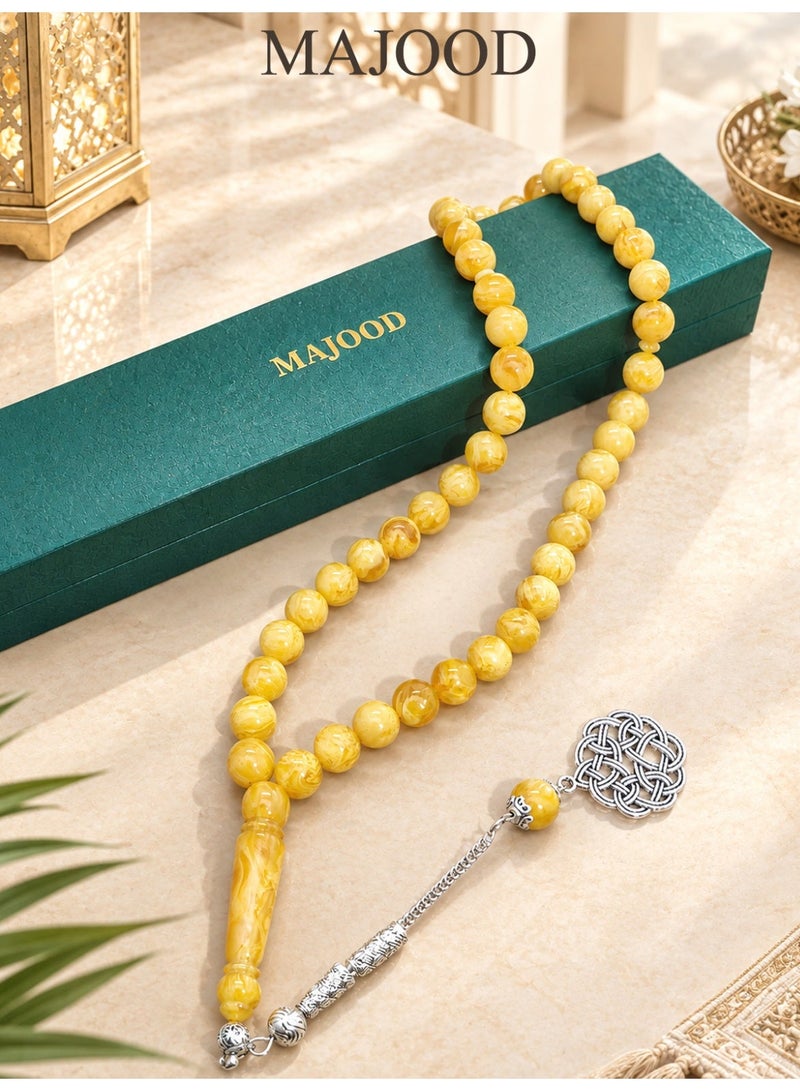 MAJOOD Amber Resin Prayer Beads, Misbaha Tasbih 45 Beads 10mm, Handmade Muslim Prayer Beads for Men & Women, Ramadan Eid Gift - Image 1