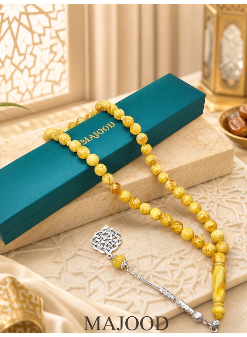 MAJOOD Amber Resin Prayer Beads, Misbaha Tasbih 45 Beads 10mm, Handmade Muslim Prayer Beads for Men & Women, Ramadan Eid Gift - Image 2
