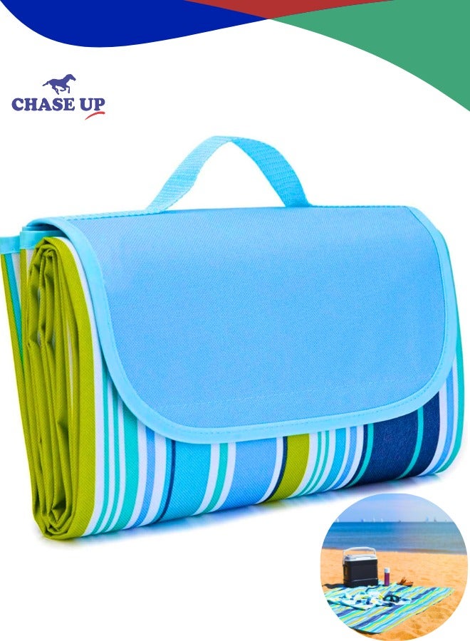 Chase Up Waterproof Foldable Outdoor Camping Mat Widen Picnic Mat Plaid Beach Blanket Baby Multiplayer Tourist Mat-Blue Stripes - Image 1