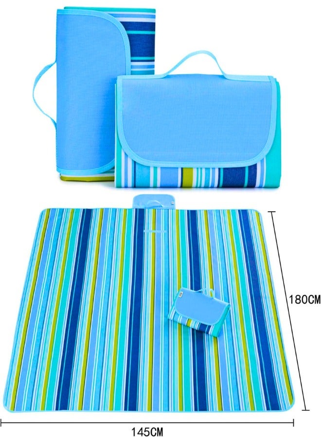 Chase Up Waterproof Foldable Outdoor Camping Mat Widen Picnic Mat Plaid Beach Blanket Baby Multiplayer Tourist Mat-Blue Stripes - Image 2