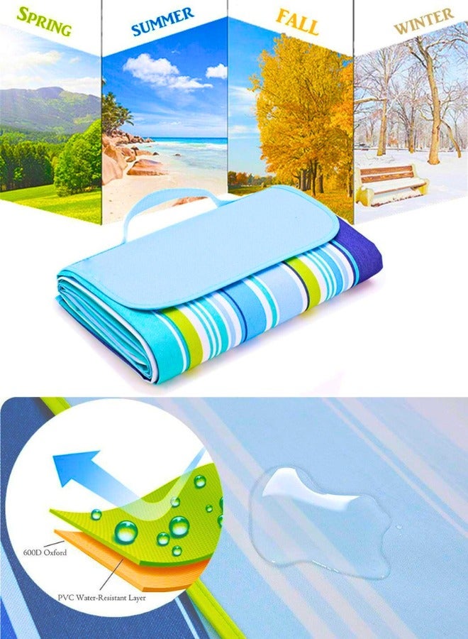 Chase Up Waterproof Foldable Outdoor Camping Mat Widen Picnic Mat Plaid Beach Blanket Baby Multiplayer Tourist Mat-Blue Stripes - Image 3