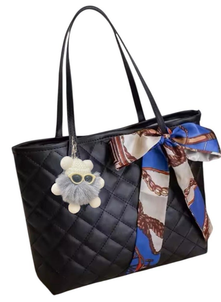 Medium Size Women's Handbag Casual Embroidery Leather Perfect For Women And Girls Practical For Daily Use Top Handle And Top Magnetic Button Closure With Cute Cartoon Doll Pendant Wearing Glasses Rabbit Fur Ball And An Additional Cloth Ribbon Cute Bag Accessory Ribbon To Make A Bow Tie  - Image 1