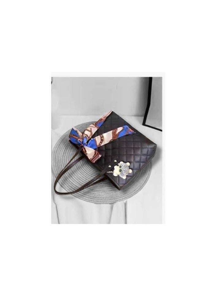 Medium Size Women's Handbag Casual Embroidery Leather Perfect For Women And Girls Practical For Daily Use Top Handle And Top Magnetic Button Closure With Cute Cartoon Doll Pendant Wearing Glasses Rabbit Fur Ball And An Additional Cloth Ribbon Cute Bag Accessory Ribbon To Make A Bow Tie  - Image 4
