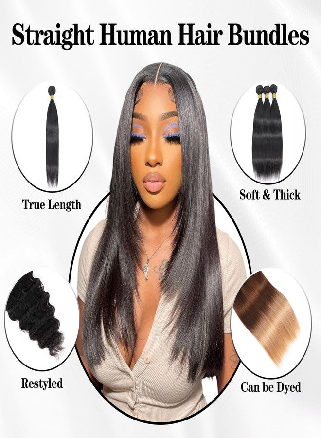 FASHION VILA Straight Bundles Human Hair 3 Bundles 16 16 16 Inch 100% Unprocessed Brazilian Virgin Remy Hair Straight Human Hair Bundles Natural Black Bundles Weave Hair Extensions For Black Women - Image 2