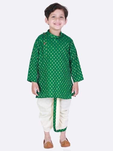 Superminis Boy's Cotton Kurta with Dhoti - Golden Thread Work, Round Collar, Side Button Kurta Set for Ethnic Wear (Green, 3-6 Months) - Image 2
