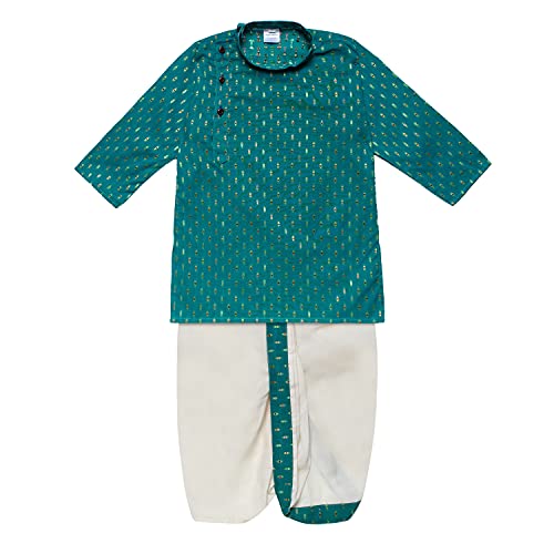 Superminis Boy's Cotton Kurta with Dhoti - Golden Thread Work, Round Collar, Side Button Kurta Set for Ethnic Wear (Green, 3-6 Months) - Image 1