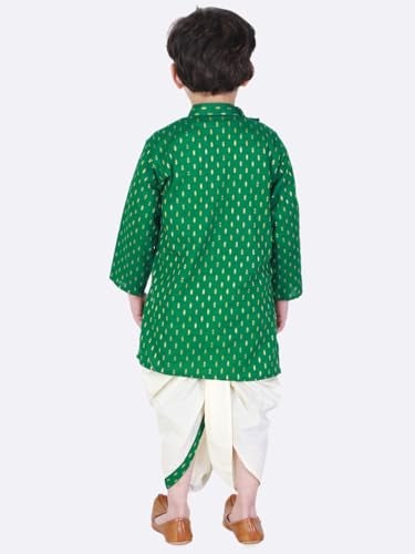 Superminis Boy's Cotton Kurta with Dhoti - Golden Thread Work, Round Collar, Side Button Kurta Set for Ethnic Wear (Green, 3-6 Months) - Image 3