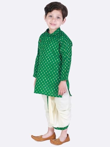 Superminis Boy's Cotton Kurta with Dhoti - Golden Thread Work, Round Collar, Side Button Kurta Set for Ethnic Wear (Green, 3-6 Months) - Image 4