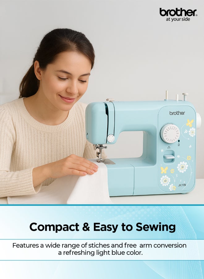 brother Compact Electric Sewing Machine And Easy To Use Sewing And Mending Machine | Featuring 17 Built-In Stitchesand Free Arm Conversion | Quick-Set Drop-In Top Bobbin | 4-Step Buttonhole And A Built-In Needle Threader For Easy, Efficient  And Precise Sewing | Made In Vietnam, JK17B Light Blue - Image 3