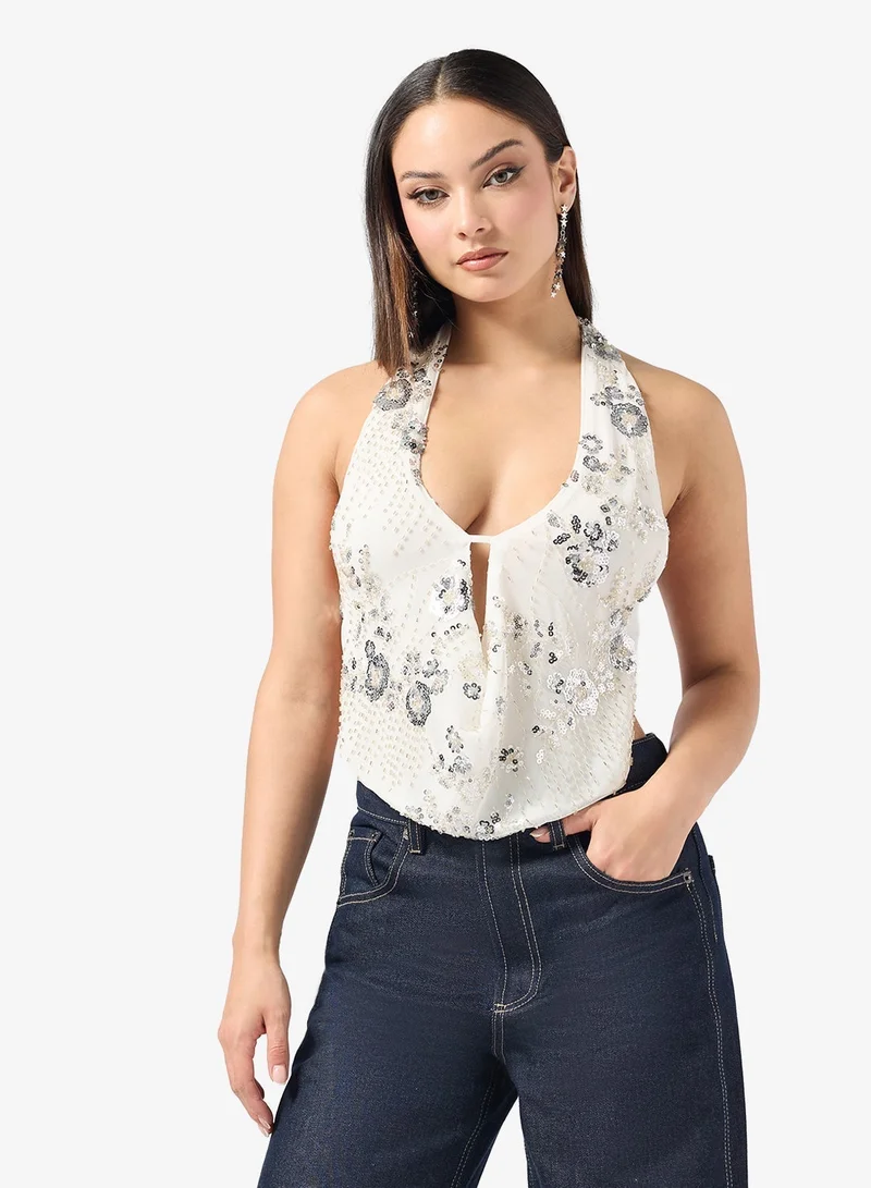 Ginger Halter Neck Sequin Embellished Top