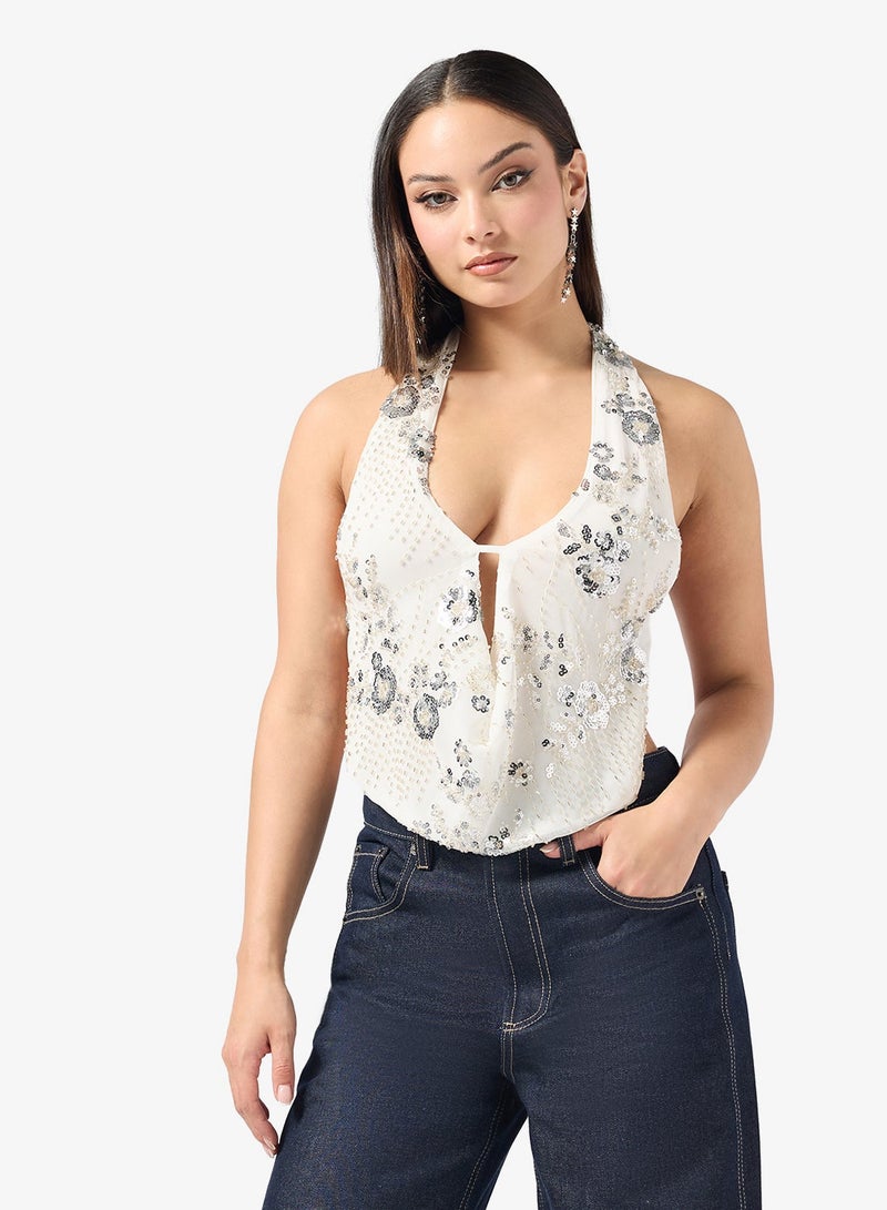 Ginger Halter Neck Sequin Embellished Top - Image 1