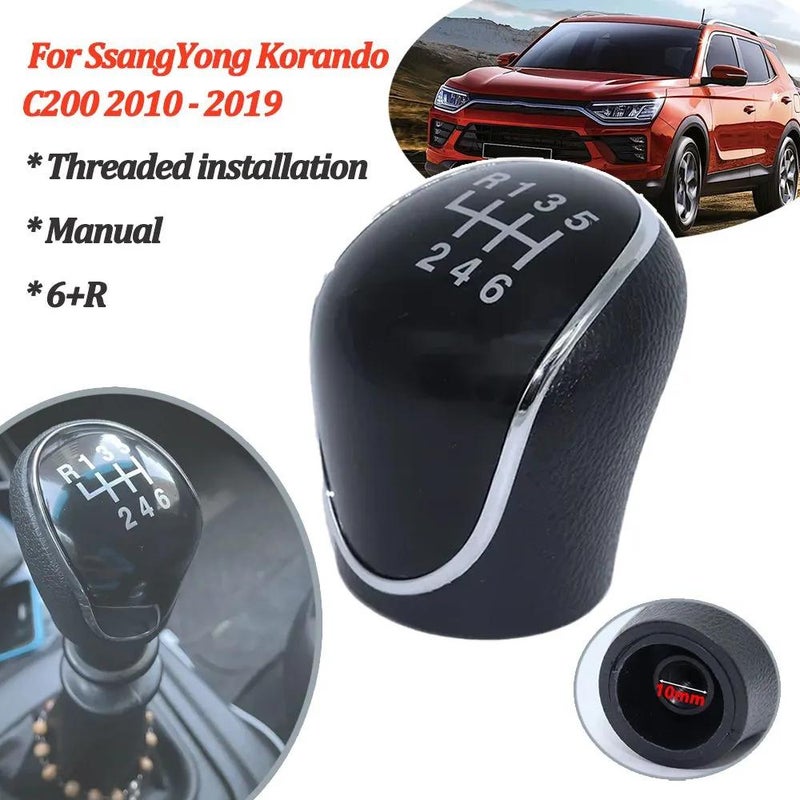 Gear Knob: 6-Speed Black ABS Plastic - Durable Precision Shift Lever for Manual Transmission SsangYong Korando Actyon 2010-2019 Vehicle Models - Image 1