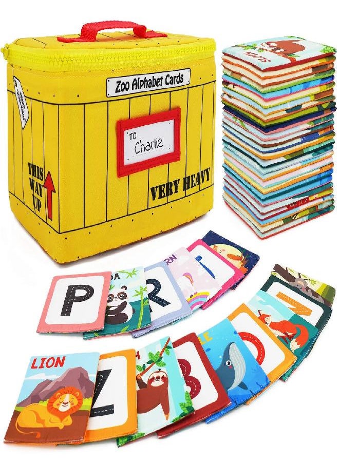 Urban Kiddy - Urban Kiddy Zoo Alphabet Cards | Soft Alphabet Flash Cards, Educational Early Learning Infant Toys for Babies Infants Toddlers Boys Girls Kids Over 0 1 2 3 Years Old | My First ABC Animal Cloth Cards - Image 1