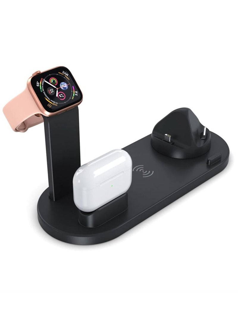 CATANES - Charging Stand 6 in 1 Wireless Charger for iPhone 14 Pro Max Apple Watch Multifunction Qi Charger for Apple Devices with Lightning USB-C Micro USB Dock - Image 1