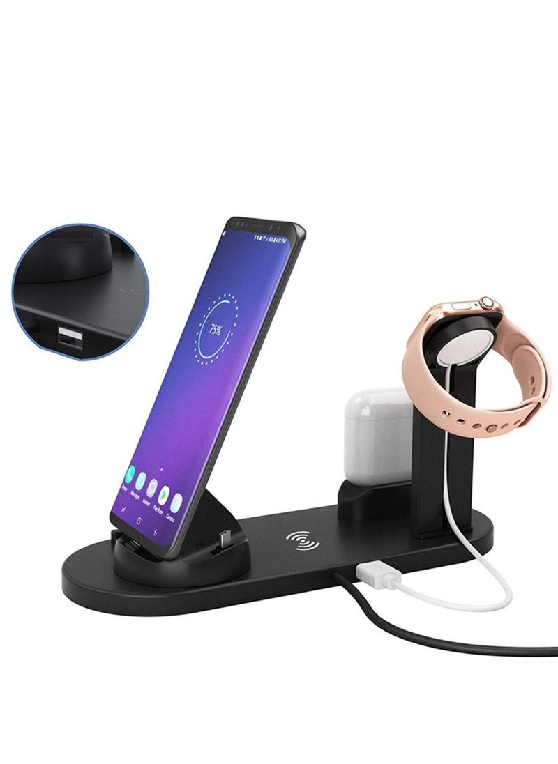 CATANES - Charging Stand 6 in 1 Wireless Charger for iPhone 14 Pro Max Apple Watch Multifunction Qi Charger for Apple Devices with Lightning USB-C Micro USB Dock - Image 1