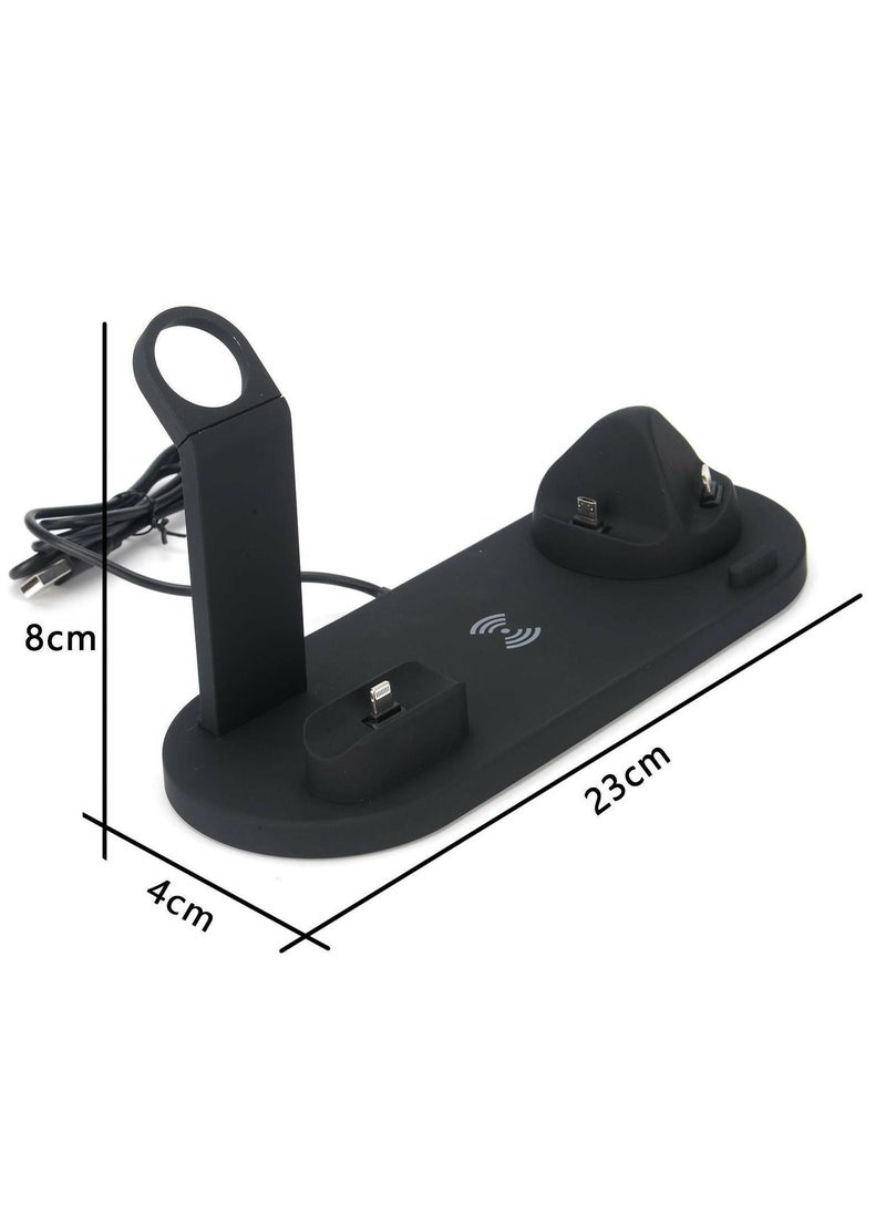 CATANES - Charging Stand 6 in 1 Wireless Charger for iPhone 14 Pro Max Apple Watch Multifunction Qi Charger for Apple Devices with Lightning USB-C Micro USB Dock - Image 1