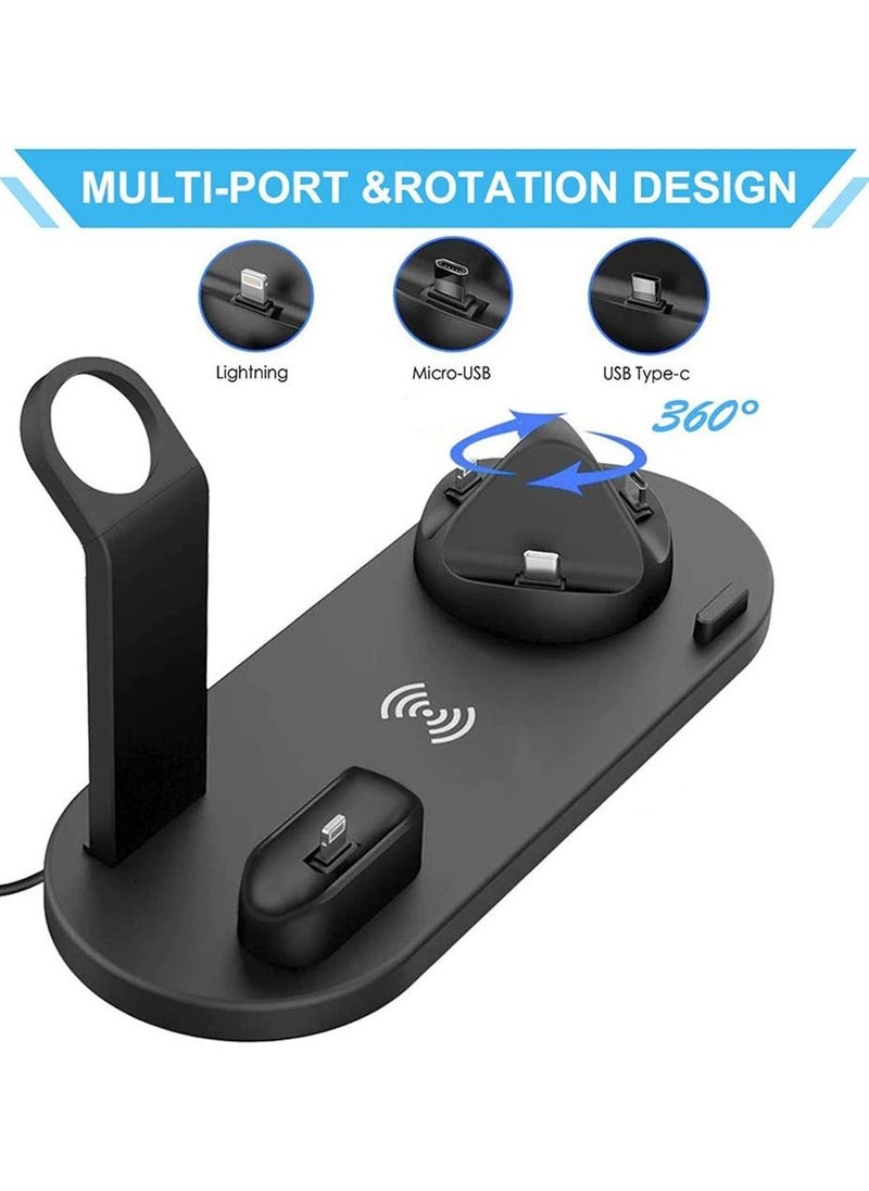 CATANES - Charging Stand 6 in 1 Wireless Charger for iPhone 14 Pro Max Apple Watch Multifunction Qi Charger for Apple Devices with Lightning USB-C Micro USB Dock - Image 1