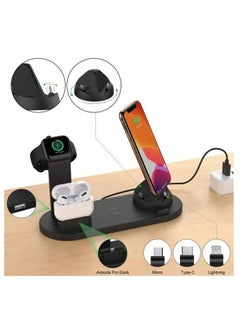 CATANES Charging Stand 6 in 1 Wireless Charger for iPhone 14 Pro Max Apple Watch Multifunction Qi Charger for Apple Devices with Lightning USB-C Micro USB Dock  - Image 3
