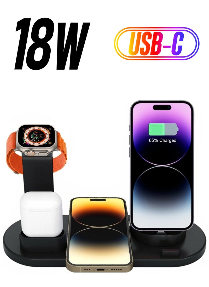 CATANES - Charging Stand 6 in 1 Wireless Charger for iPhone 14 Pro Max Apple Watch Multifunction Qi Charger for Apple Devices with Lightning USB-C Micro USB Dock - Image 1