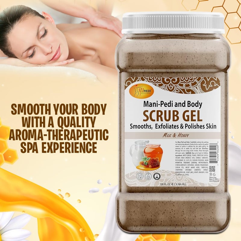SPA REDI Exfoliating Scrub Pumice Gel Milk and Honey 128 Oz Manicure Pedicure and Body Exfoliator Infused with Hyaluronic Acid Amino Acids Panthenol and Comfrey Extract - Image 3